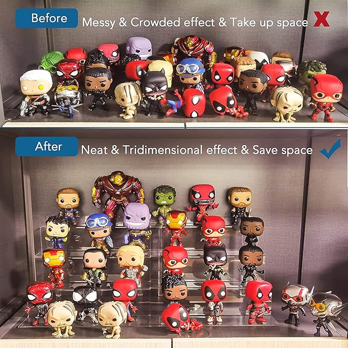 9 Inch Acrylic Shelf for Perfume Organizer in 3 Pack, 4 Tier Funko POP Shelves, Cologne Organizer Tiered Riser Display Stand, Acrylic Display for Decoration