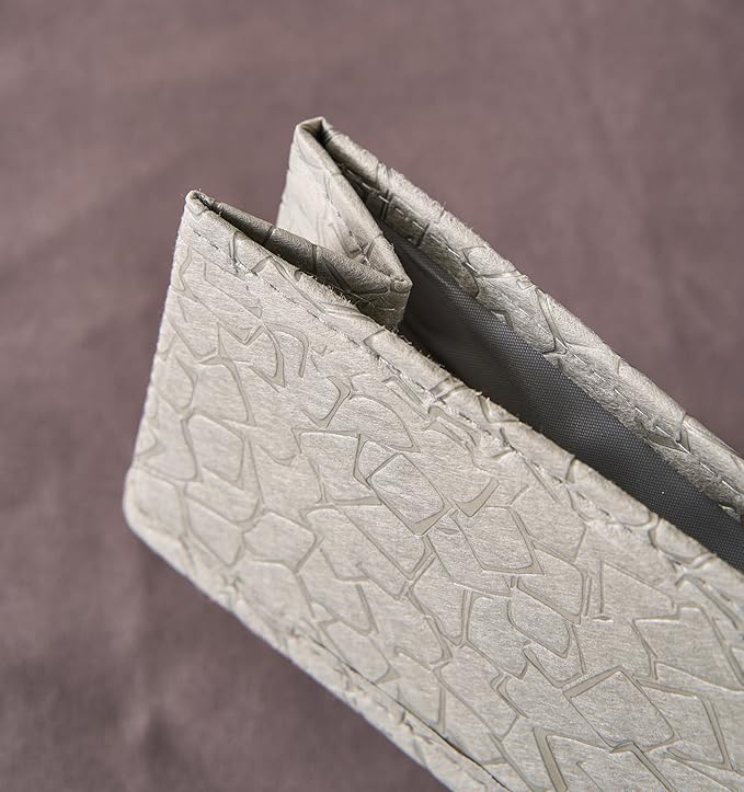 Embossed Narrow Storage Tray, Slim Shallow Fabric Boxes for Organizing Dresser Drawer, Set of 4, 13x4x3, Gray