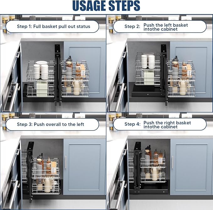 forimo 36" Blind Corner Pull Out Organizer,2 Tier 4 Shelf Kitchen Cabinet Organizer, Chrome Carbon Steel Storage Basket, Left Open & Right Open Compatible,for Blind Corner Kitchen or Bathroom Cabinet