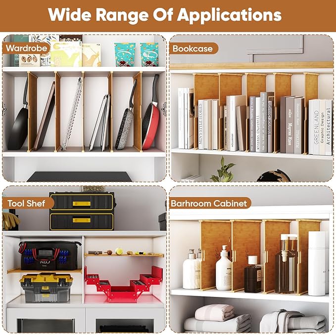 6 Set Wooden Tray Dividers for Cabinets, Kitchen Cookie Baking Sheet Organizer for Cabinet with 12 Slideways & 36 Screws, DIY Cabinet Dividers for Kitchen, Pantry, Closet, Easy to Install