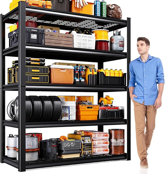 45.6"W Garage Shelving Heavy Duty Storage Shelves, 5-Tier Adjustable Metal Shelving Unit, Utility Garage Organizer Shelf for Basement, Pantry, Warehouse, Supermarket, 45.6" W x 19.7" D x 78" H
