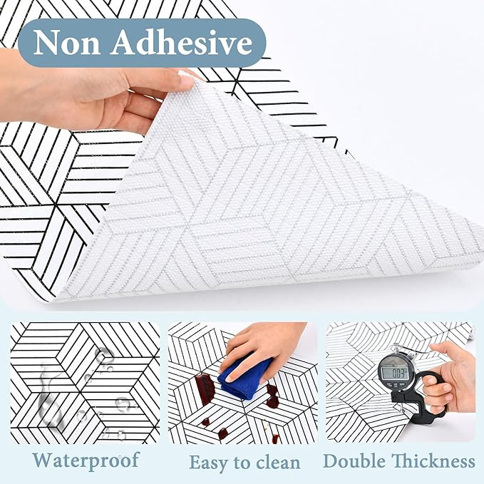 Shelf Liners for Kitchen Cabinets Non Adhesive Shelf Liner Paper Non-Slip Thickened Drawer Liner Easy to Clean for Tool Box Refrigerator with Knife and Tape Measure, Black Geometric, 11.8 x 236.2 in