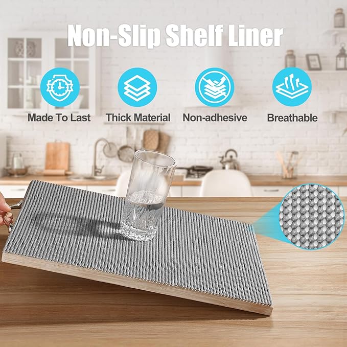 Songrey Non-Adhesive Drawer and Shelf Liner, Non Slip Cabinet Liners, Protect Kitchen Cupboard, Bathroom Drawers, Breathable, Thick Strong Grip mat (23.6IN x 20FT, Beige)