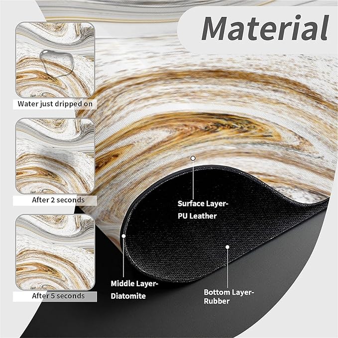 Kitchen Sink Splash Guard，White-grey gold marble Faucet Mat Sink Gadgets-Super Absorbent Fast Drying Mat Drip Catcher for Kitchen, Bathroom,Sink Mat, Dish Drying Mat, Bathroom(15" X 5.5" )