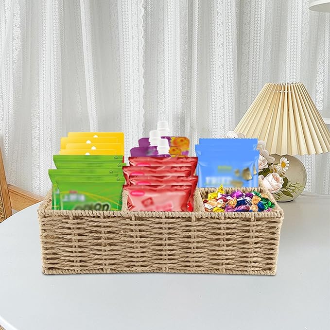 Snack Organizer with 3-Compartment Snack Bar Station for Pantry Use, Pantry Storage Containers for Candy,Drink Packet,Chips,Office Snacks Bar Rack Storage Bin Storage Baskets Dispenser Countertop