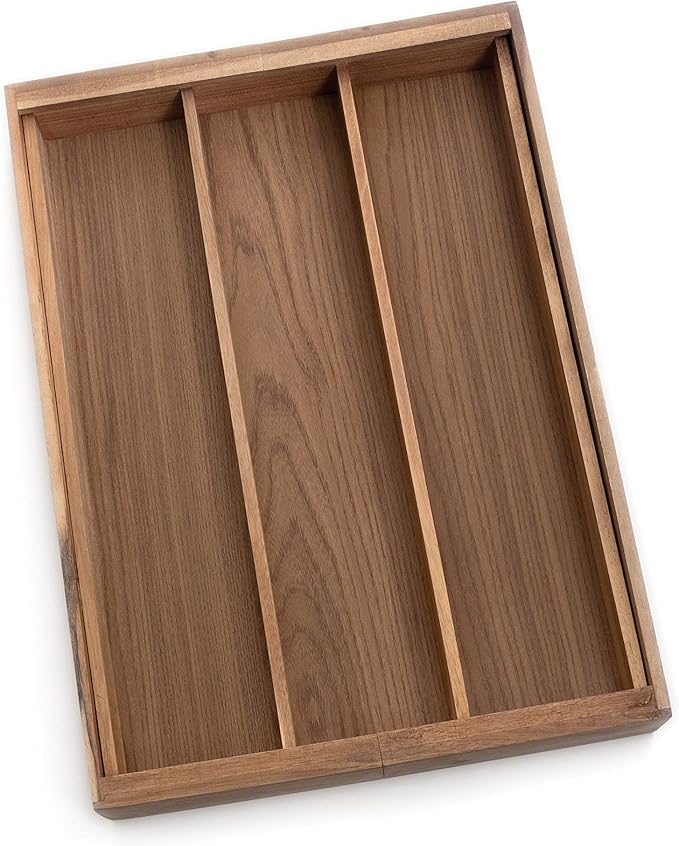 Lipper International Acacia Wood Expandable Flatware Drawer Organizer for Kitchen Utensils, Silverware, or Home Office Supplies, 12 3/4" to 23" Wide x 18" Deep x 2 1/2" High