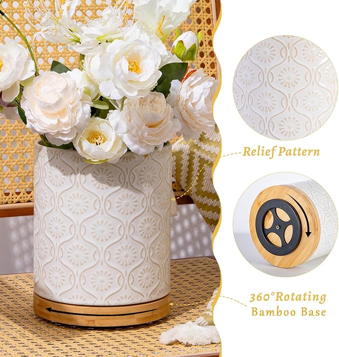 TEATALK Utensil Holder Set of 2, 7.7"+5.7" Ceramic Kitchen Utensil Holder for Countertop, Farmhouse Vintage Utensil Crock, 360° Rotating Large Utensil Organizer, White
