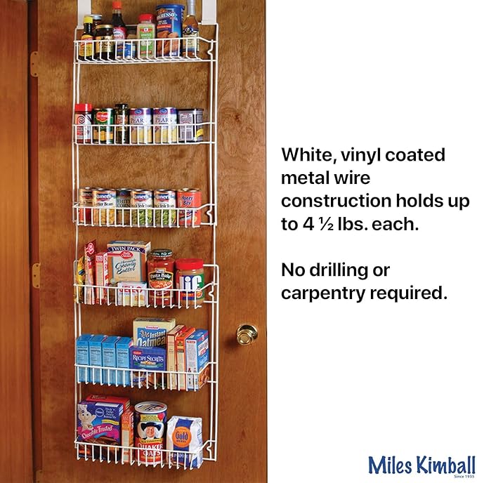 Miles Kimball Over The Door Kitchen Storage Organizer, White Vinyl-Coated Metal Wire - Measures 18 3/4" Wide x 52" High