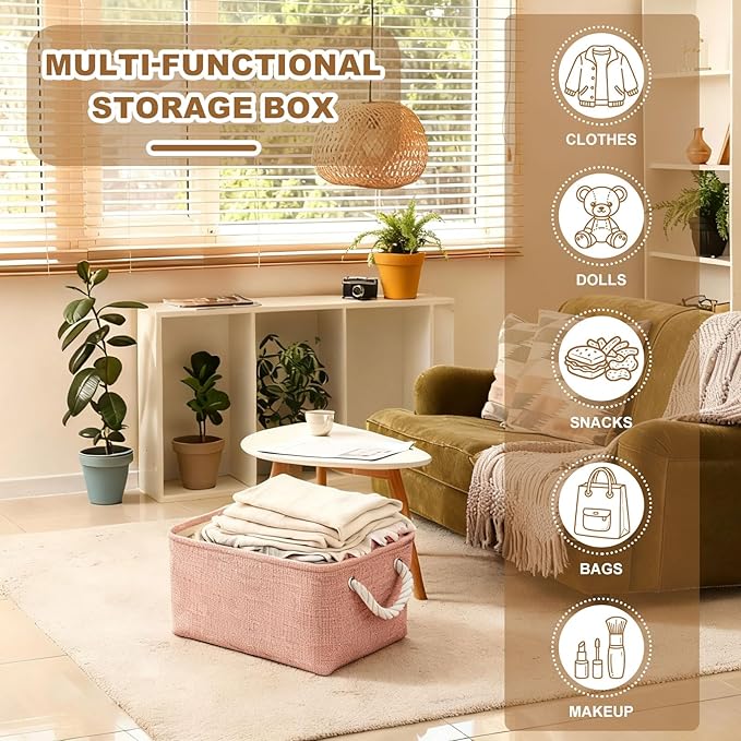 uxcell 2Pcs Fabric Storage Bins, 14 x 10.2 x 6.3 Inch Foldable Storage Cubes with Rope Handles Collapsible Bins Baskets for Home Office Shelves Closet Clothes Books Organizing, Dark Blue