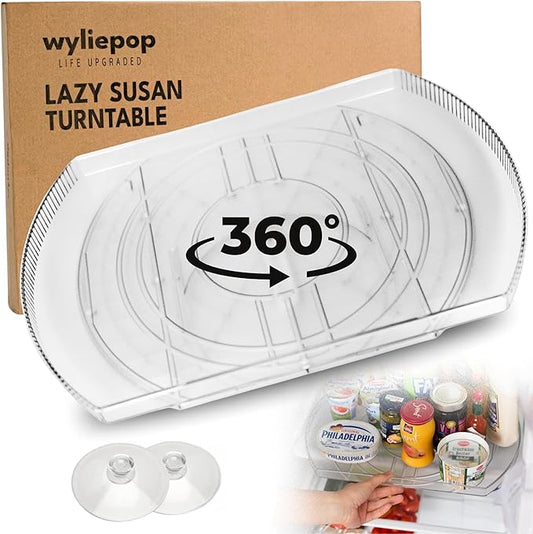 Lazy Susan for Refrigerator - 360° Turntable Refrigerator Organizer and Storage Tray for Fridge, Cabinet & Pantry - Rectangle Lazy Susan (16.5"x11.5"x1.5") (2 Pack)