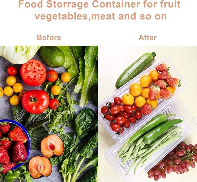 Yiautao Food Storage Container, Plastic Food Containers with Removable Drain Plate and Lid, Stackable Portable Freezer Storage Containers - Tray to Keep Fruits, Vegetables, Meat and More (4,Small)