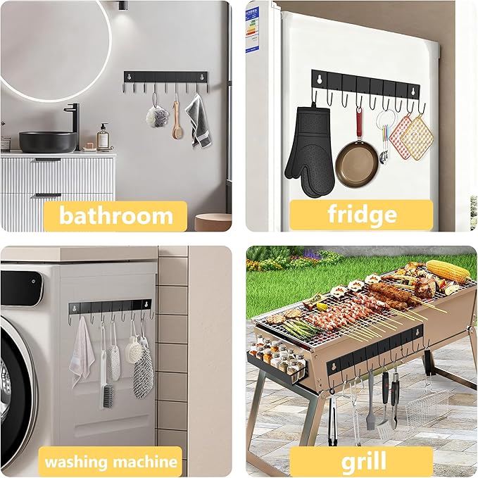 SMRCAD Magnetic Spice Rack for Refrigerator Seasoning Organizer for Spice Fridge Shelf storage Magnetic Shelf with Hook for Oven (4pack1hook-Black)