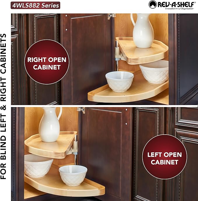 Rev-A-Shelf 38" Dual Shelf Half Moon Lazy Susan Organizer for Blind Corner Kitchen Cabinets, Pull Out Turntable Storage Trays, Wood, 4WLS882-38-570