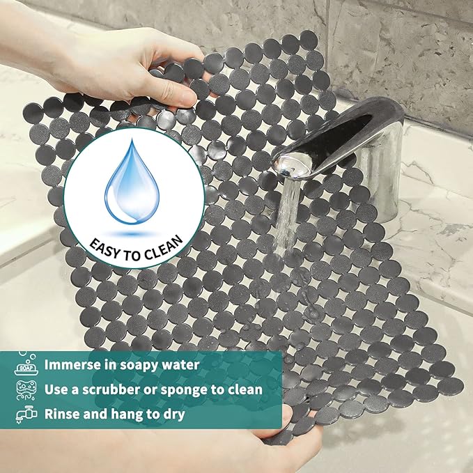 Qulable 2Pack Kitchen Sink Mat for Stainless Steel/Ceramic Sinks, PVC Eco-friendly Protectors for Bottom of Kitchen Sink, Adjustable, Fast Draining, Dots Design, 11.8x15.7 (Solid Gray)