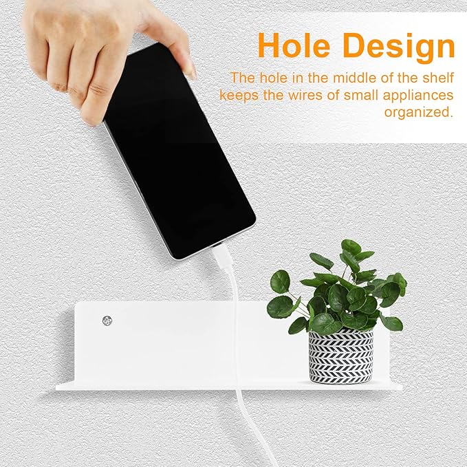 luium 9 Inch Acrylic Floating Shelf No Drill Adhesive Wall Shelf Set of 2 for Funko Pop Storage, Floating Shelves Damage-Free Expand Wall Space for Living Room, Bathroom, Gaming Room, Office - White
