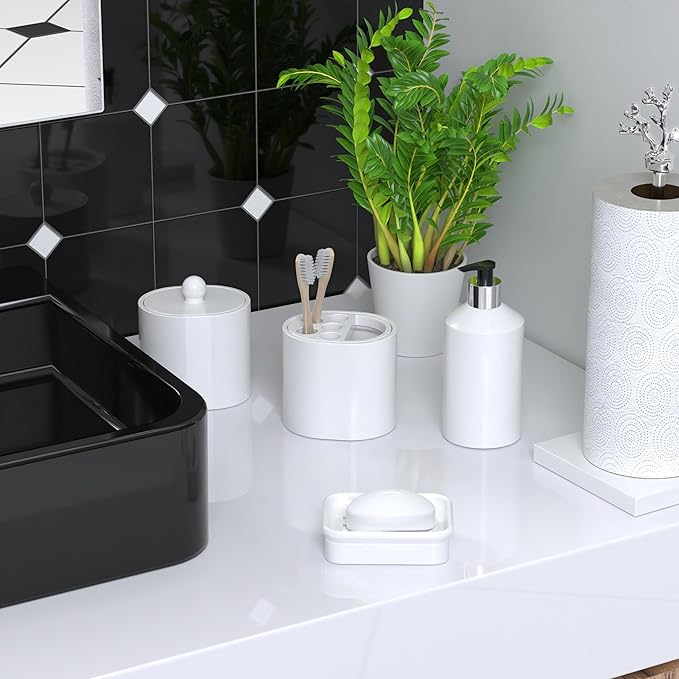 2-Piece Composite Granite Soap Dish for Shower - Elegant Stone-Look Bar Soap Holder with Strainer - Durable & Non-Porous Soap Tray for Bathroom and Kitchen Sink, Easy Clean (White)