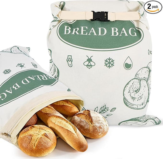 2 Pack Zippered Beeswax Bread Bags - 17×13 Inch Large Reusable Cotton Lined Bags Freezer Safe for Bread, Sourdough & Baguette Kitchen Baking Supplies