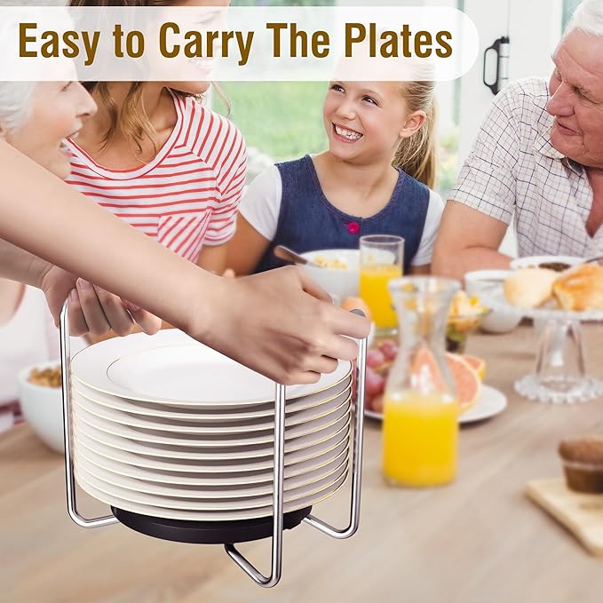 Plate Holder for Kitchen Drawers - Bamboo Dish Racks for Kitchen Counter 2Pcs Black S&L - Adjust 6.75" to 12.5" Stainless Steel Plate and Bowl Organizer for Cabinet, RV, Countertop