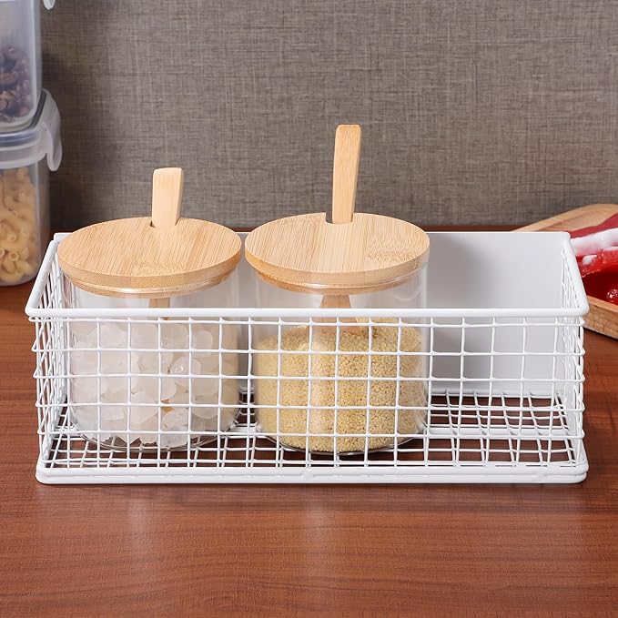 TINEASUR Magnetic Spice Organizer and Storage Rack Large White Magnetic Basket for Refrigerator Side, Kitchen Supplies Holder for Hanging Spice Jars and Fridge Door Storage