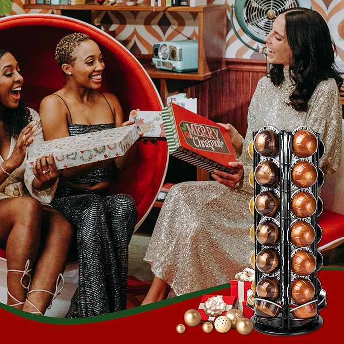 35 Coffee Pods Holder - Black - 360° Spinning Coffee Pod Carousel Stand | Holds 35 Capsules | Compact Countertop Organizer with Silent Rotation, Durable & Modern