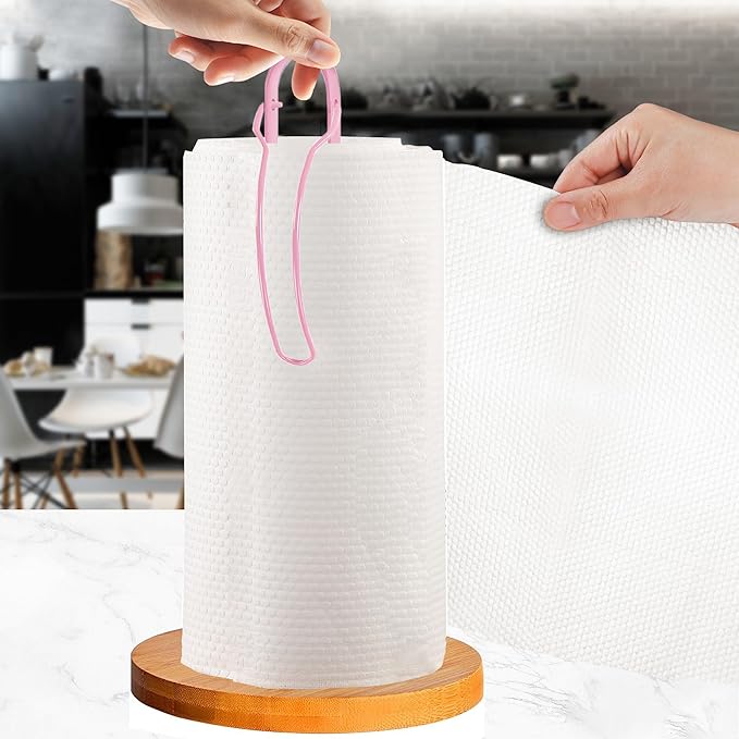 Wood Paper Towel Holder Countertop, TONLEA Kitchen Paper Towel Holder FreeStanding with Fixer for Kitchen and Bathroom Organization, Kitchen Roll Holder for Standard and Large Rolls