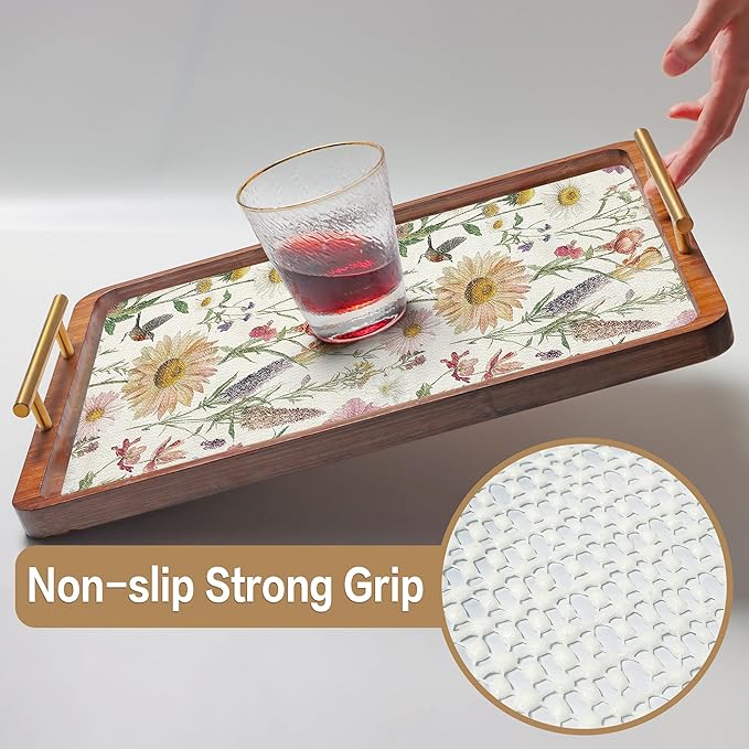 Vuacepe Floral Drawer and Shelf Liner for Kitchen Cabinets Non-Adhesive Drawer Liner Non-Slip Daisy Shelf Liners Strong Grip Waterproof Easy to Clean Cabinet Liners for Dresser Cupboard 12IN × 10FT