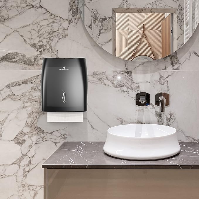 Touchless Paper Towel Dispenser by Oasis Creations - Wall Mount - Holds 500 Multifold Paper Towels - Black Smoke - Case of 10 DISPENSERS