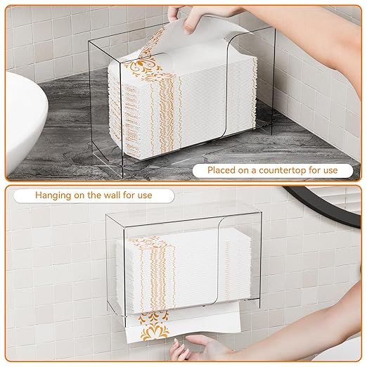 Cq acrylic Multifold Paper Towel Dispenser & Box for Bathroom,Home,Counter Top or Wall Mount, Clear Commercial Paper Towel Holder forZ Fold,C Fold,Trifold,Folded,Hand Paper and Guest Napkin Holder