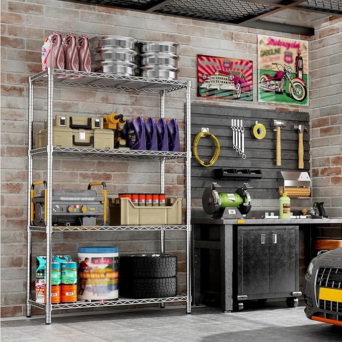 MODCART Storage Shelves, 36" L x 14" W x 54" H Heavy Duty Garage Wire Shelving Unit Loads 1400LBS, 4-Tier Adjustable Metal Industrial Utility Shelf Rack for Kitchen, Laundry Room, Basement