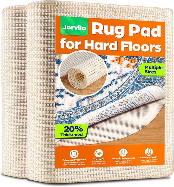 Jorvila Non-Slip Rug Pad Gripper Round 4 Feet, Anti Skid Mat for Under Area Rugs, Keeps Rugs in Position and Safe, Thick Cushioned Carpet Pad for Hardwood Floors Protection