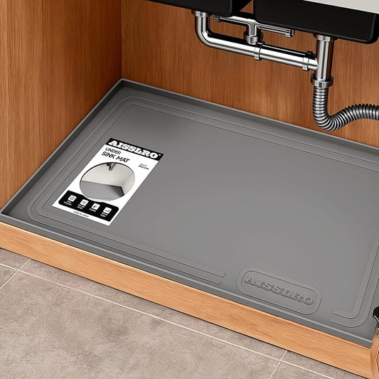 Aisslro Under Sink Mat 25" X 19", Waterproof Silicone Under Sink Mats for Kitchen, Anti-Leak Shelf Liner & Cabinet Protector with Raised Edge, [BPA Free] Bathroom Tray Home Organizer, Dark Gray