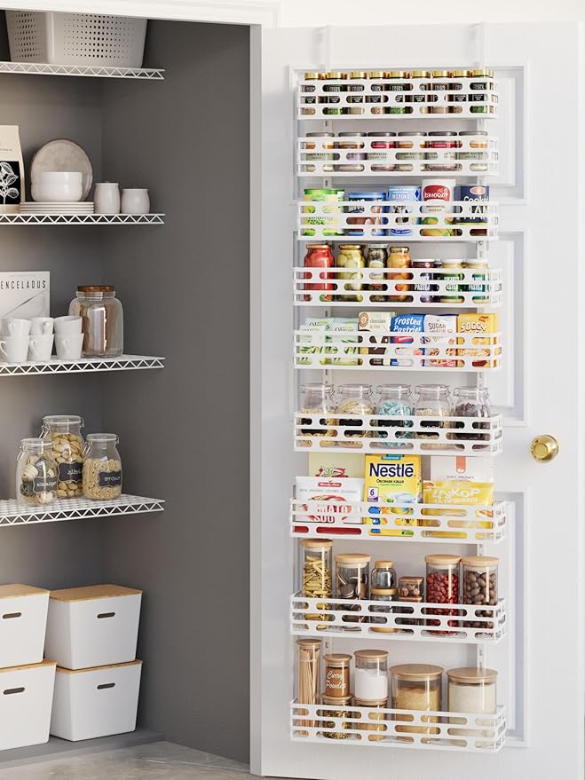 Over the Door Pantry Organizer, Over The Door Pantry Organizer Rack and Storage, 9 Tier Metal Hanging Spice Rack Shelves Door, Home & Kitchen Essentials, White