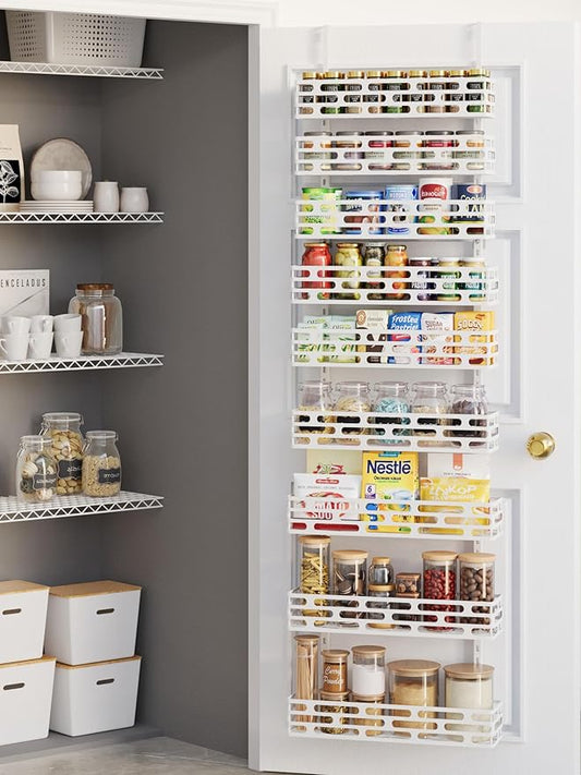 Over the Door Pantry Organizer, Over The Door Pantry Organizer Rack and Storage, 9 Tier Metal Hanging Spice Rack Shelves Door, Home & Kitchen Essentials, White