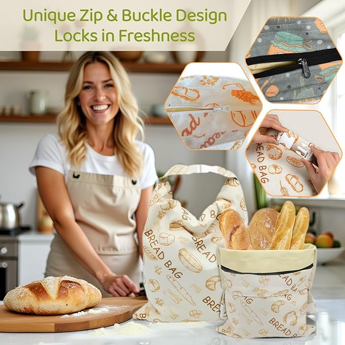 1 Pack XL Beeswax Bread Bags with Zipper Seal – Reusable Cotton Linen Waxed Bread Bags for Homemade Bread, Sourdough Storage, Eco-Friendly Bees Wax Bag Alternative to Plastic (1Pack)