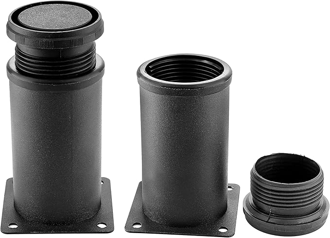 Set of 4 Stainless Steel Furniture Legs 4 Inch, Adjustable Round Cabinet Legs 2" Dia Kitchen Feet, Metal Replacement Legs for Cabinet Sofa Couch Shelves Table (Black)