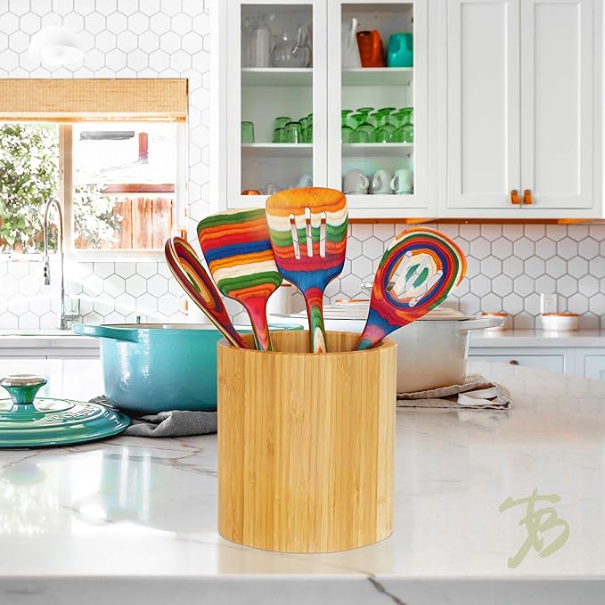 Totally Bamboo Oval Shaped Bamboo Kitchen Utensil Holder, 6" x 4" x 7"