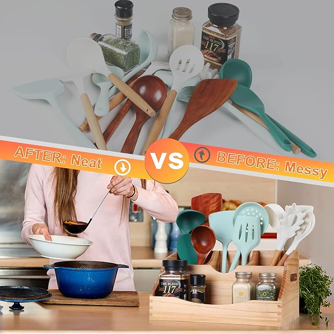 Innovation Utensil Holder Kitchen Utensil Organizer with Handle, Natural Color