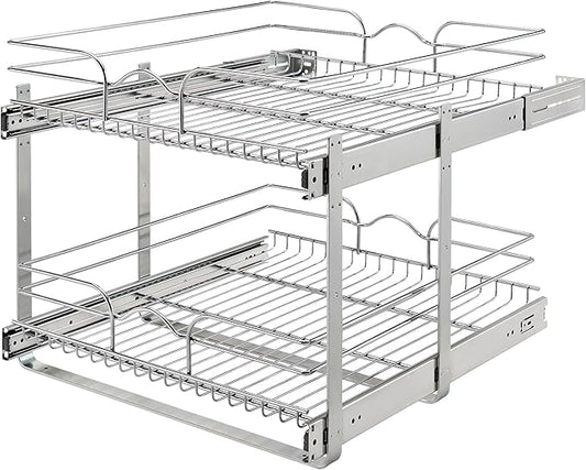 Rev-A-Shelf 2 Tier Kitchen Cabinet Pullout Shelf and Drawer Organizer Slide Out Pantry Storage Basket in Multiple Sizes, 21 x 22 In, 5WB2-2122CR-1