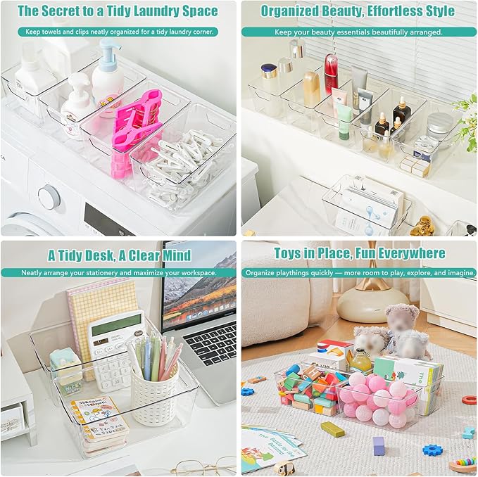 12 Pack Clear Plastic Storage Bins, Multi-Use Pantry Organizer and Storage Containers, Fridge Organizer Bins with Handles for Kitchen, Cabinet, Snack and Refrigerator Organization