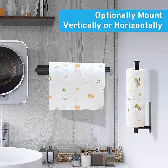 2nd Gen Paper Towel Holder Under Cabinet No Drilling, [More Sturdy] Self Adhesive or Drilling Paper Towel Holder Wall Mount for Kitchen,RV [Fit Mega Paper Towel Roll] SUS304 Stainless Steel
