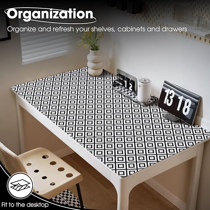 ALIUNI Drawer and Shelf Liner, Non-Slip Kitchen Cabinet Liners Non-Adhesive Thick Strong Grip Waterproof Washable Mats Protect Dresser Shelves Cupboard Bathroom Cabinets, Black & White, 18 in X 10 FT