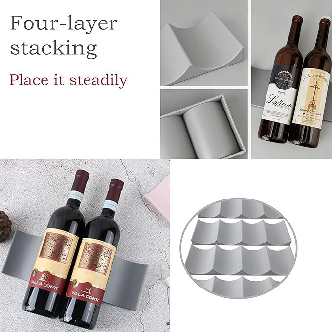 4Pcs Freestanding Wine Rack Cabinet - Wine Bottle Storage Cabinet Insert Bottle Holder for Kitchen Pantry - Stackable Wine Storage Organizer for Countertop Fridge