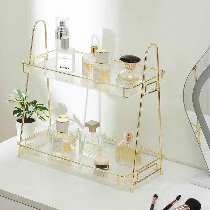 Bathroom Organizer Countertop, 2 Tier Bathroom Counter Organizer Tool-Free 10S Assembly, Acrylic Countertop Organizers Shelf for Vanity Dresser Skincare Kitchen Storage