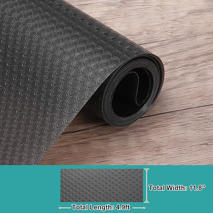 HARFINGTON Shelf Liner 12" x 5ft EVA Non-Slip Drawer Mats Waterproof Circular Mesh Texture Liner for Kitchen Cabinets Cupboard Refrigerator Shelves, Black
