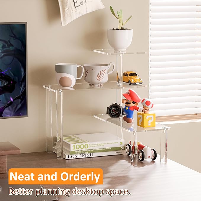 Clear Countertop Corner Organizer Shelf 16.9x16.9x15.6 inch, 3 Tier Acrylic Organizer Corner Shelf for Bathroom, Kitchen, Study Room, Spice Jars, Coffee Bar, Dresser Table, Books