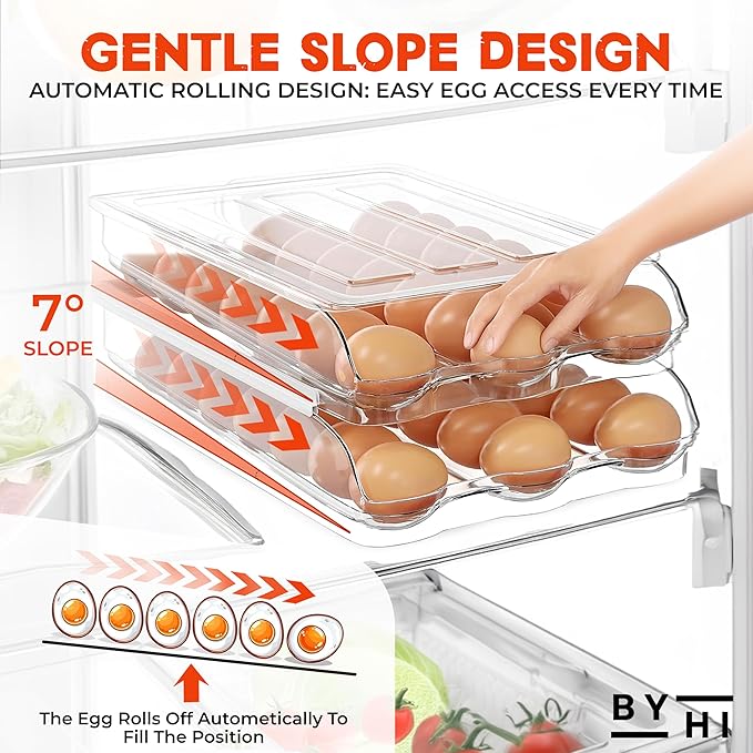 36 Eggs Holder for Fridge - Automatic 2 Tier Egg Organizer for Space-Saving and Fresh Storage - BPA Free
