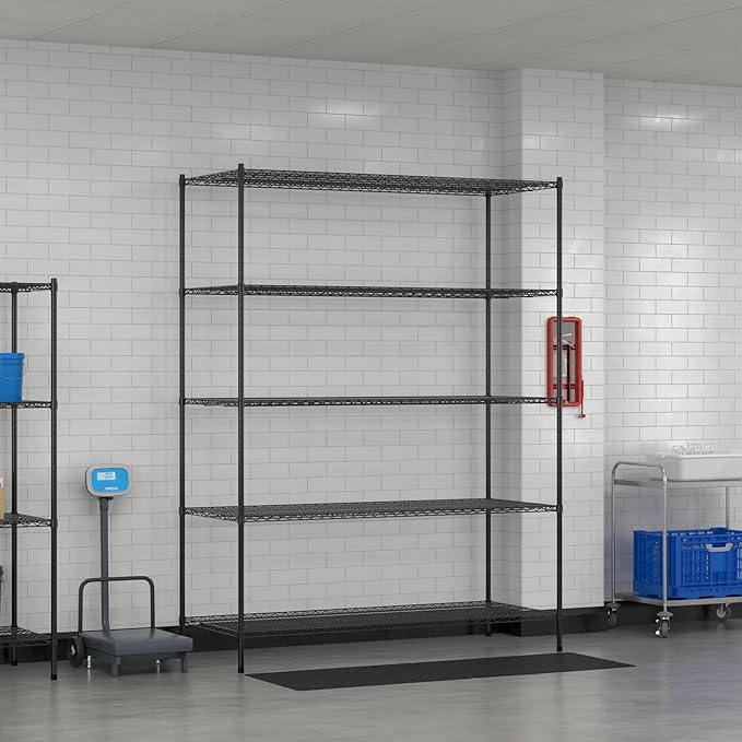 Commercial NSF Listed Black Epoxy Stationary Wire Shelving Kit 30" x 72" x 96", with 5 Shelves Perfect for Warehouse, Walk-in Refrigerator, Freezer, Grocery Store, Restaurant, Dishroom