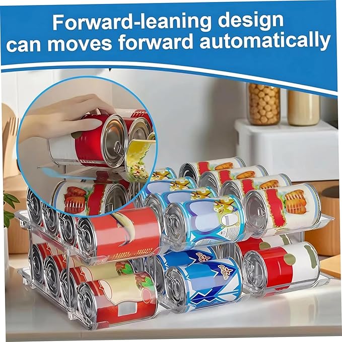 3-Tier Clear Plastic Can Organizer for Pantry, Stackable Canned Food Holder for Kitchen Cabinet, Counter & Refrigerator