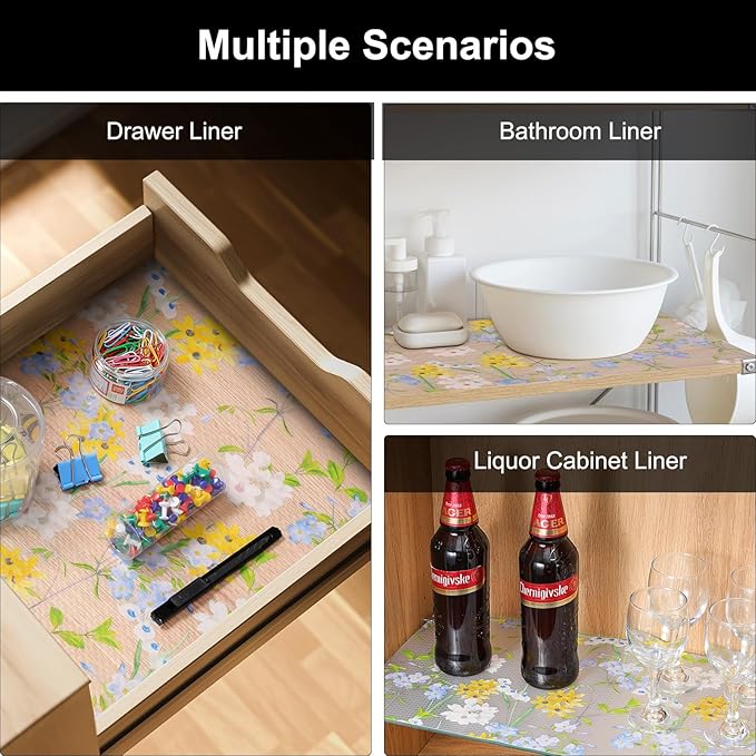 Cooyes Shelf Liner – Premium Non-Adhesive Cabinet & Drawer Liner for Kitchen – Waterproof Shelf Paper with Modern Pattern – Durable EVA Cabinet Mat – Easy to Cut （24" W x 120" L）