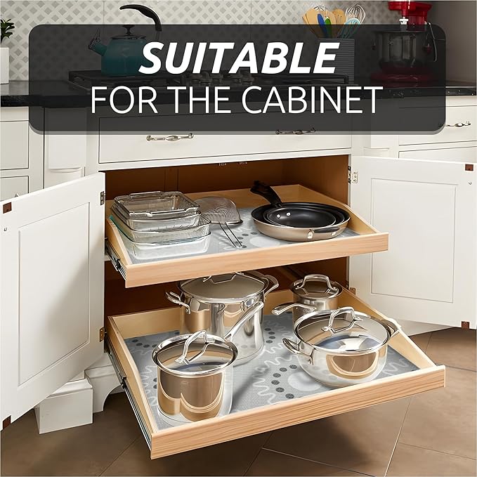 18X96 Inch Shelf Liner for Kitchen Cabinets, PVC Drawer Liner for Dresser Non-Slip Bathroom, Non-Adhesive Cabinet Liner Washable (Grey Circle)(3 Roll)